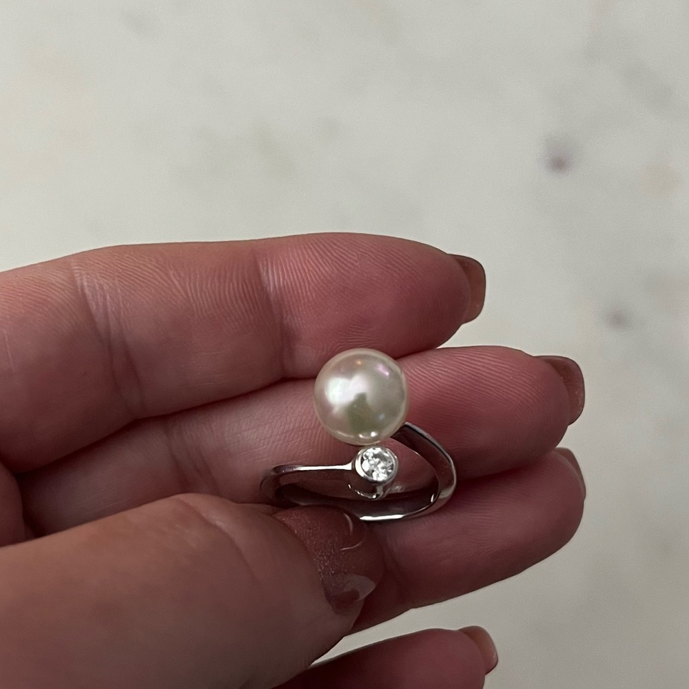 Sterling silver 925 pearl and cubic zirconia ring - Picture 4 of 10